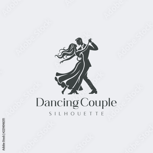 Elegant Silhouette Of Romantic Dancing Couple Logo Design