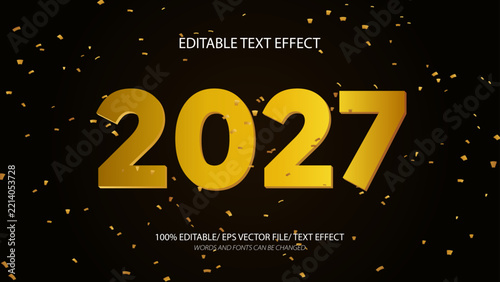 2027 golden 3d text effect with metallic numbers and festive confetti