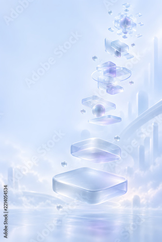 Floating glass shapes illustrating an AGI learning concept