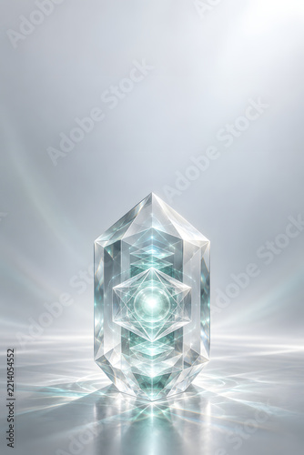 Glowing geometric glass crystal as an AGI concept