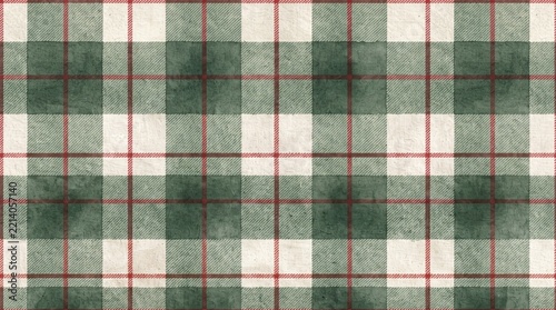 Classic Green and Cream Tartan Plaid Seamless Pattern with Fine Red Lines