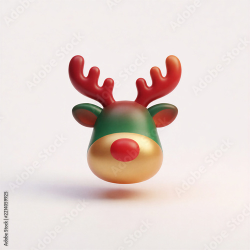 3D reindeer icon with red nose and glossy finish