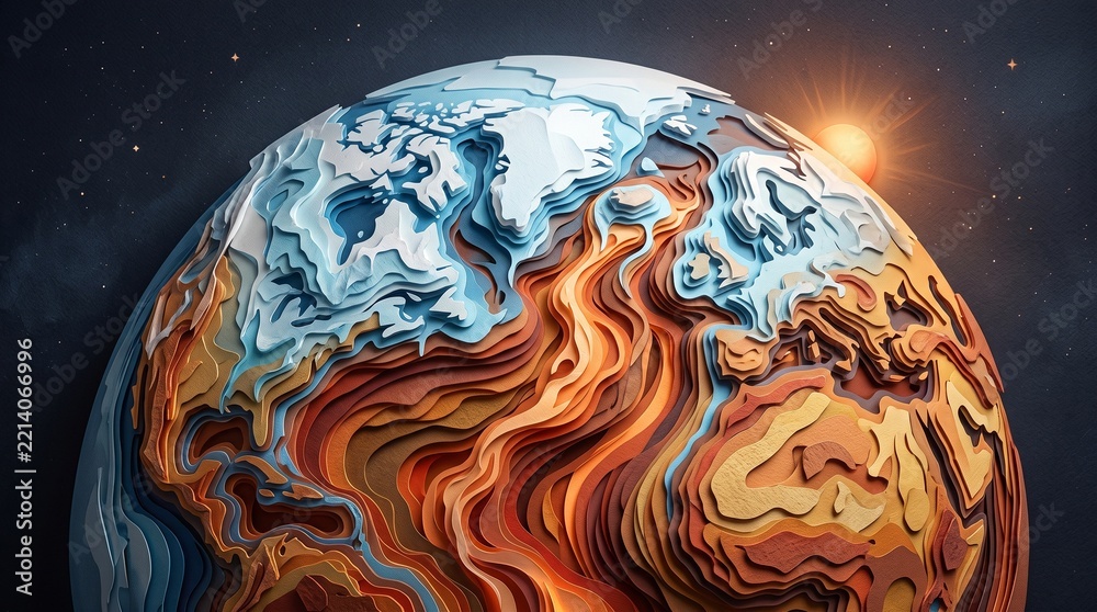 Fototapeta premium Global warming and climate change depiction with melting ice caps and rising temperatures, illustrating Earth's environmental crisis and the urgent need for conservation