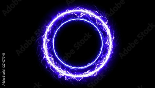Abstract Glowing Purple Electric Energy Circle with Magic Dust Particles and Plasma Lightning Discharge FX Element