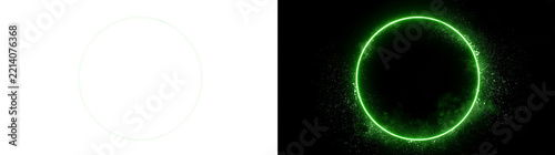 Green neon glowing circle particle frame isolated on transparent background