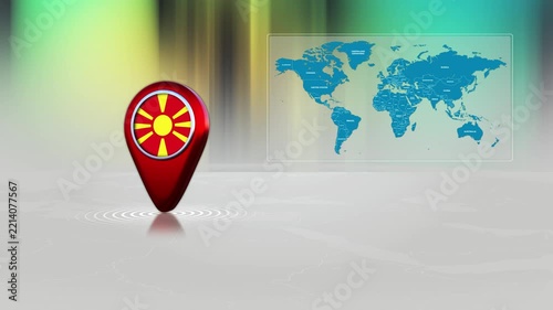 North Macedonia World Map Pin Location Background Loop 4k