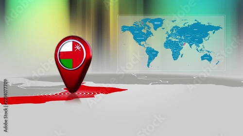 Oman World Map Pin Location Background Loop 4k