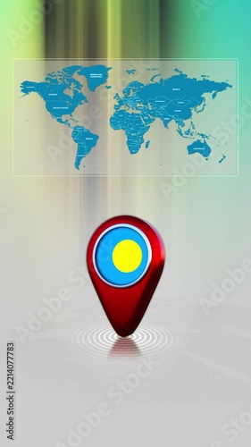 Palau World Map Pin Location Background Loop Vertical
