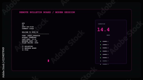 Old Computer Terminal Futuristic Data Interface With Pink Text And Digital Metrics On Black Background