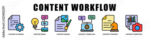 Content Workflow web banner icon illustration concept
