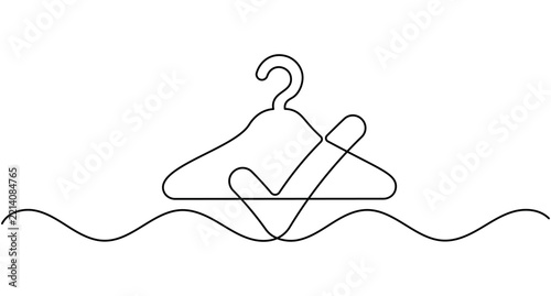 Clothes hanger with check mark continuous line drawing minimalist clothing outline editable stroke vector illustration