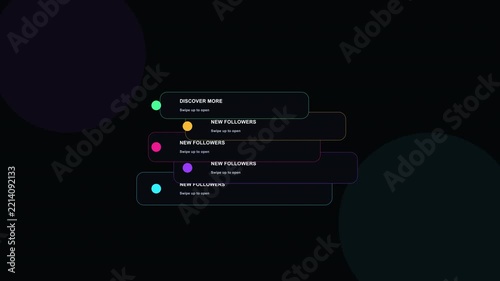 Minimalist Animated Data Dashboard Interface With Colorful Icons On Black Background