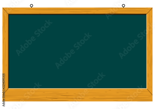 Blank Green Chalkboard Hanging with Wooden Frame Vector Illustration