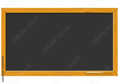 Blank Black Chalkboard Horizontal with Wooden Frame Chalk and Eraser Vector Illustration