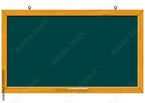 Blank Green Chalkboard Hanging with Wooden Frame Chalk and Eraser Vector Illustration