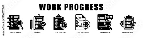 glyph - Work Progress web banner icon vector illustration concept
