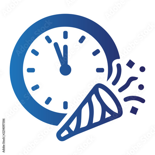 New Years Eve Midnight Countdown Clock and Party Horn Icon