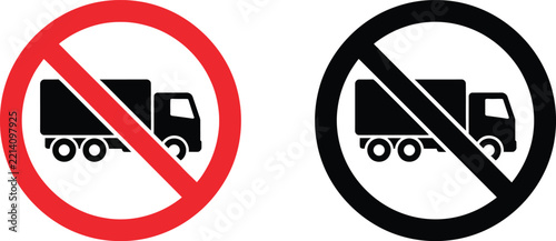 Fotografie No truck allowed road signs icon set with red and black prohibition circles for