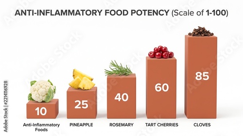 Antiinflammatory food potency comparison scale with various natural ingredients