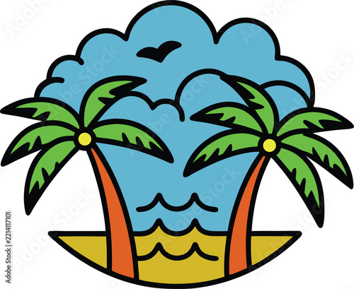 Palm Trees on a Tropical Beach Shoreline Detailed Vector