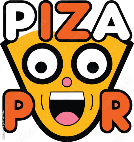 Pizza Power Pizza Slice as Letter Design Cute Food Vector