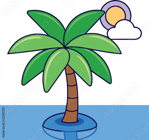 Single Palm Tree Next to a Calm Lagoon with Reflection
