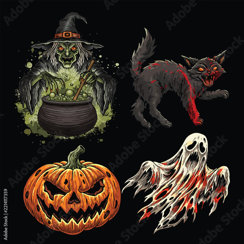 Halloween vector collection with several characters