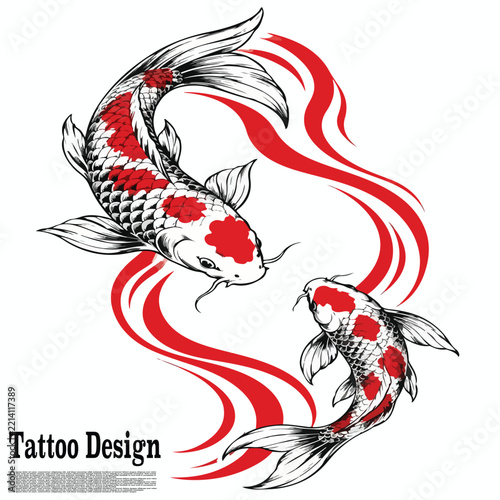 Tattoo design of koi fish facing each other with the meaning of good luck