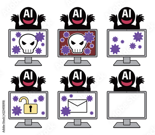 怪しいAIにハッキングされるパソコンのイメージ
