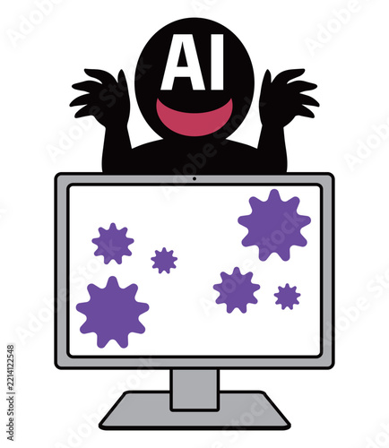 怪しいAIにハッキングされるパソコンのイメージ
