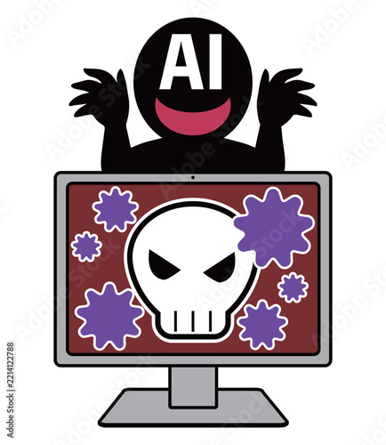 怪しいAIにハッキングされるパソコンのイメージ