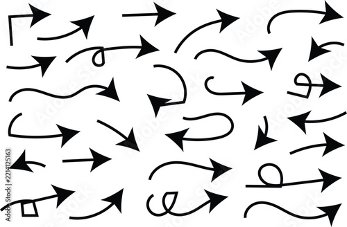 Hand Drawn Arrow Vector Set - Black Curved Line Art Symbols