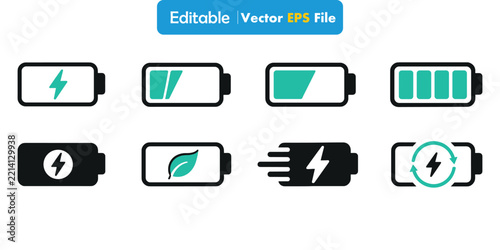 Battery Icon Vector, Charging Icon, Battery Outline Icon, Battery Black Icon