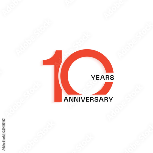 Red ten years anniversary celebration emblem design