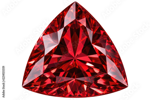Deep red trillion cut gemstone with faceted sparkle isolated for jewelry design and luxury branding