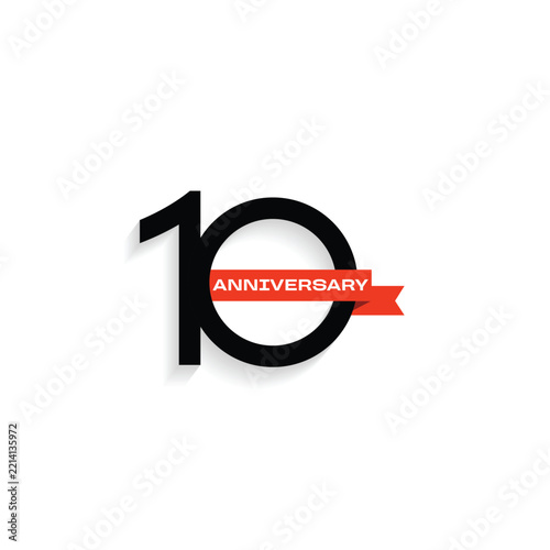 Ten year anniversary logo design with red ribbon
