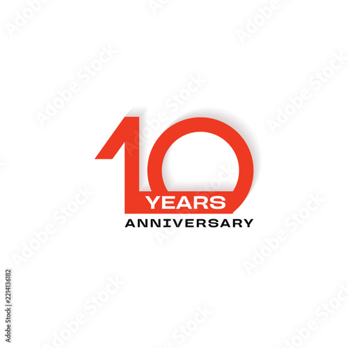 Red 10 years anniversary celebration logo emblem