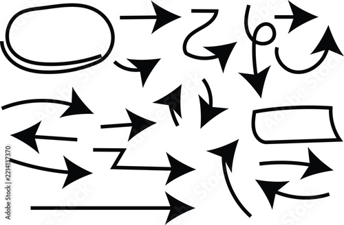 Hand Drawn Arrow And Oval Frame Vector Set - Black Line Art Clipart