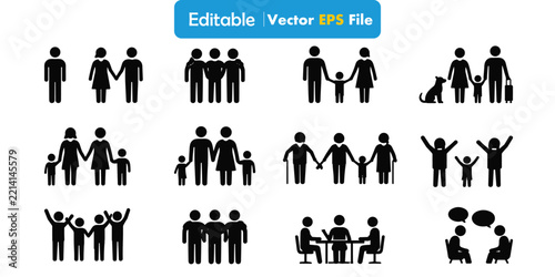 Family Icon Vector, People Icon, Family Silhouette Icon, Group Black Icon