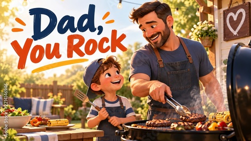Dad You Rock Father's Day Barbecue With Father and Son