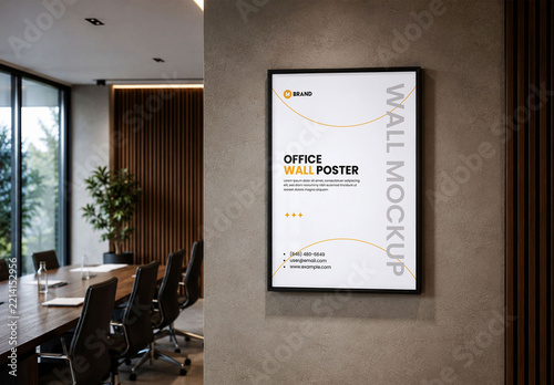 Vertical poster Mockup in Office Interior