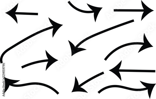 Curvy Arrow Vector Clipart - Black Line Art