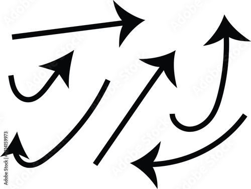 Upward Pointing Arrow Vector Set - Black Hand Drawn Line Clipart