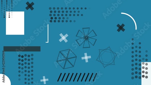 Abstract 2D Flat Motion Graphics Background in Seamless Loop Video - Geometric Shapes Dark Blue Colored 2D Animated Modern Flat Background Video