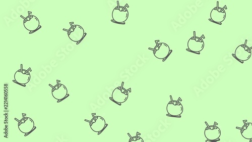 Green coconut drink pattern on a tropical vacation background. Suitable for summerthemed video and beverage promotions.