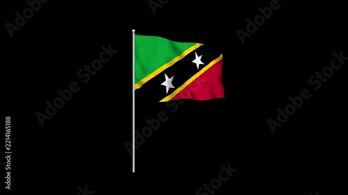 Animation of the Saint Kitts and Nevis flag fluttering on a flagpole against a transparent background in 4K