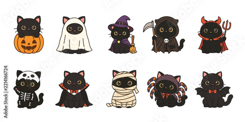Cute Black Cat Wearing Halloween Costume Illustration