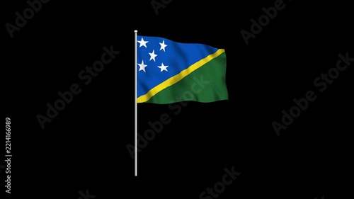 Animation of the Solomon Islands flag fluttering on a flagpole against a transparent background in 4K