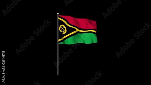 Animation of the Vanuatu flag fluttering on a flagpole against a transparent background in 4K