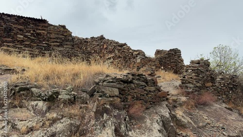 Patones ancient slate stone ruins in the mountains of patones, spain